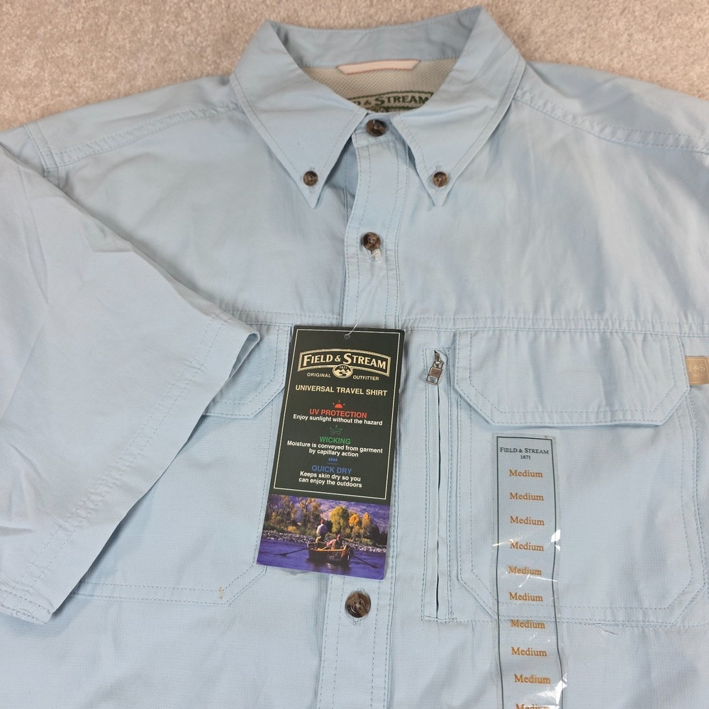 Field & Stream Universal Travel Shirt Mens M Blue Button Down UV Protection NWT